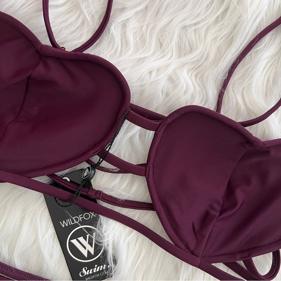 T1-- NWT purple WILDFOX Amora heart mesh strappy bikini top set bottom MEDIUM - Picture 2 of 11